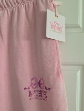 LoveShackFancy Light Pink Girls' Pajama Bottoms with Bow Logo